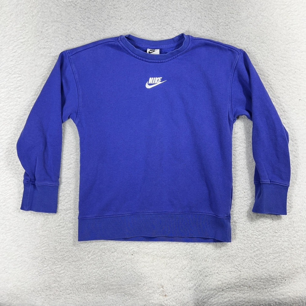 Nike Sweatshirt Kids Youth Med Blue Center Swoosh Logo Crewneck DD7473-430